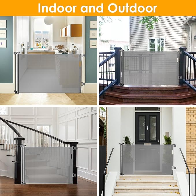 Retractable Baby Gate for Doorway 60” Wide Retractable Pet Gate for Stair Pet Gates for Doorways Puppy Gates for The House Mesh Pet Gate Baby Safety Gate Dog Gate Indoor Gate Stair Gates for Kids