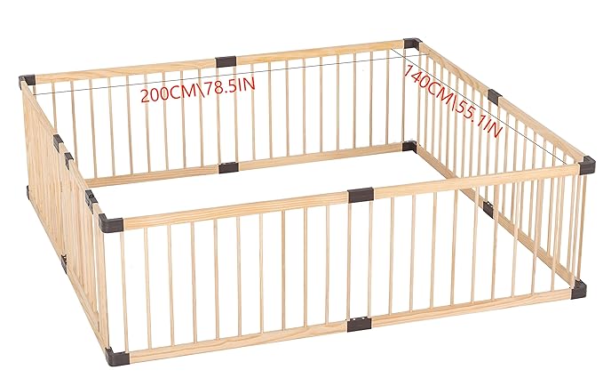 Playpen for Babies and Toddlers, Wooden,Conababy Baby Play Fence, Play Yards,Baby Activity Center, Indoor(140x200CM)