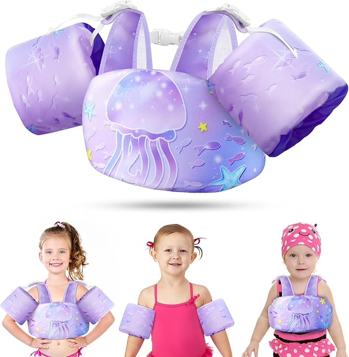Vvinca Separable Toddler Swim Vest Fit 22-66 Lbs（1-6 Years）|2025 Newest 3 in 1 Pool Float & Arm Bands Boys and Girls, Adjustable Sturdy Safety for Infant 1 2 3 4 5 6 Year