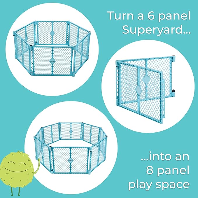 Toddleroo by North States Superyard Aqua 2 Panel Extension: Increases Play Space up to 34.4 sq. ft. (Adds 64", Aqua)