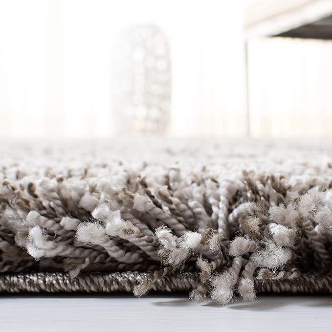 SAFAVIEH Hudson Shag Collection 7' Square Grey/Ivory SGH298F Modern Abstract Non-Shedding Living Room Bedroom Dining Room Entryway Plush 2-inch Thick Area Rug