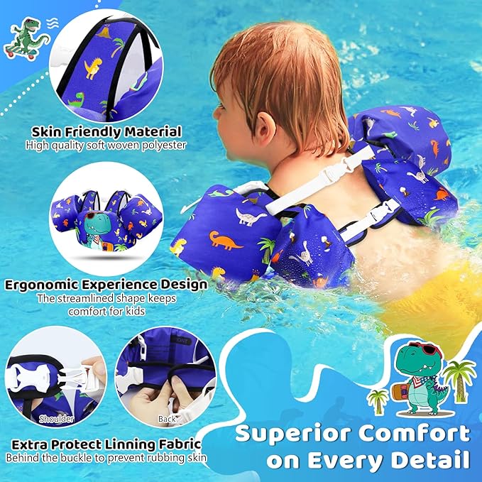 Vvinca Separable Toddler Swim Vest Fit 22-66 Lbs（1-6 Years）|2025 Newest 3 in 1 Pool Float & Arm Bands Boys and Girls, Adjustable Sturdy Safety for Infant 1 2 3 4 5 6 Year