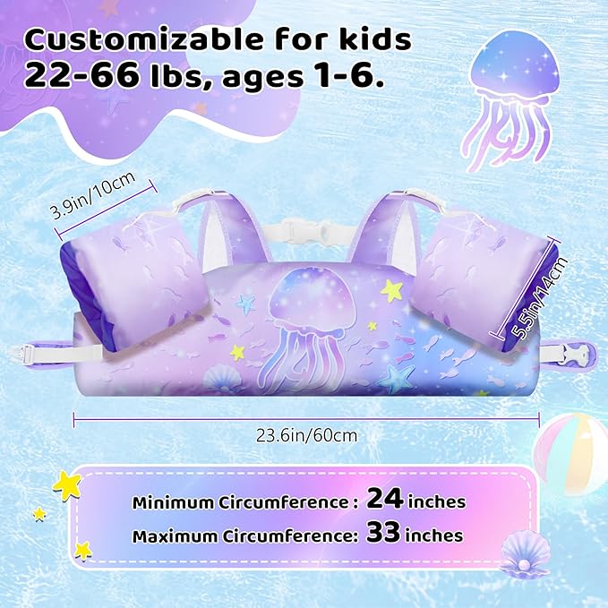 Vvinca Separable Toddler Swim Vest Fit 22-66 Lbs（1-6 Years）|2025 Newest 3 in 1 Pool Float & Arm Bands Boys and Girls, Adjustable Sturdy Safety for Infant 1 2 3 4 5 6 Year
