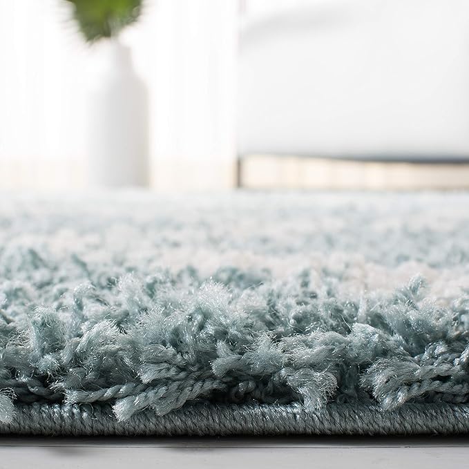 SAFAVIEH Dallas Shag Collection 2'3" x 6' Seafoam / Ivory SGDS257C Trellis Non-Shedding Living Room Bedroom Dining Room Entryway Plush 1.5-inch Thick Runner Rug