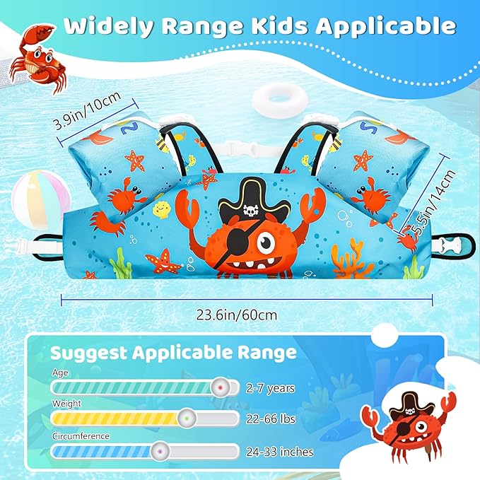 Vvinca Separable Toddler Swim Vest Fit 22-66 Lbs（1-6 Years）|2025 Newest 3 in 1 Pool Float & Arm Bands Boys and Girls, Adjustable Sturdy Safety for Infant 1 2 3 4 5 6 Year