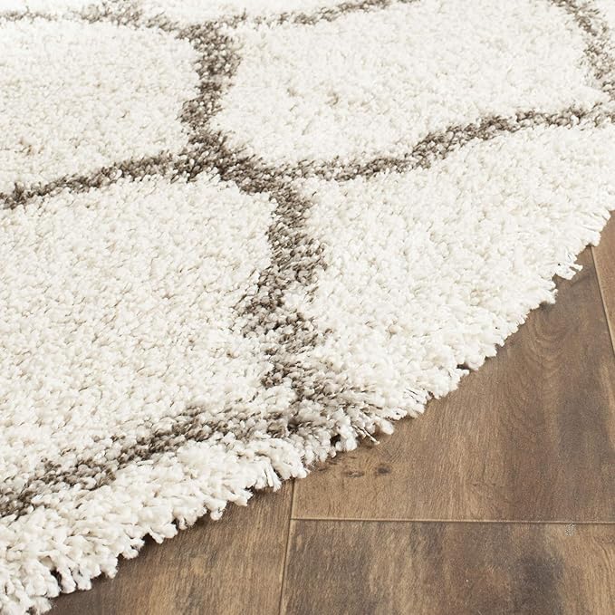 SAFAVIEH Hudson Shag Collection 9' Round Ivory/Grey SGH280A Moroccan Ogee Trellis Non-Shedding Living Room Bedroom Dining Room Entryway Plush 2-inch Thick Area Rug