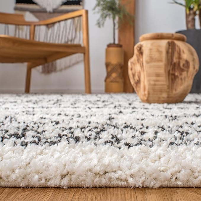 SAFAVIEH Arizona Shag Collection Runner Rug - 2'3" x 8', Ivory & Black, Moroccan Design, Non-Shedding & Easy Care, 1.6-inch Thick Ideal for High Traffic Areas in Living Room, Bedroom (ASG741Z)