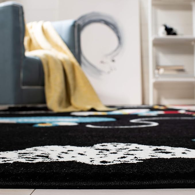 SAFAVIEH Carousel Kids Collection Runner Rug - 2' x 8', Black & Ivory, Non-Shedding & Easy Care, Ideal for High Traffic Areas for Boys & Girls in Playroom, Nursery, Bedroom (CRK167Z)