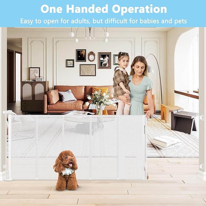 Reinforced 120 Inch Extra Wide Retractable Baby Gates For Doorways Extra Long Baby Gates for Large Openings Outdoor 10 Ft Retractable Child Gates for Doorways Indoor Retractable Dog Gate for The House