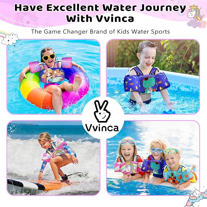 Vvinca Separable Toddler Swim Vest Fit 22-66 Lbs（1-6 Years）|2025 Newest 3 in 1 Pool Float & Arm Bands Boys and Girls, Adjustable Sturdy Safety for Infant 1 2 3 4 5 6 Year