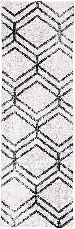 SAFAVIEH Adirondack Collection Runner Rug - 2'6" x 12', Ivory & Charcoal, Modern Geometric Distressed Design, Non-Shedding & Easy Care, Ideal for High Traffic Areas in Living Room, Bedroom (ADR253B)