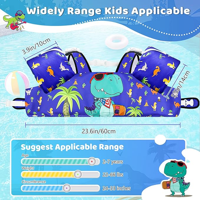 Vvinca Separable Toddler Swim Vest Fit 22-66 Lbs（1-6 Years）|2025 Newest 3 in 1 Pool Float & Arm Bands Boys and Girls, Adjustable Sturdy Safety for Infant 1 2 3 4 5 6 Year