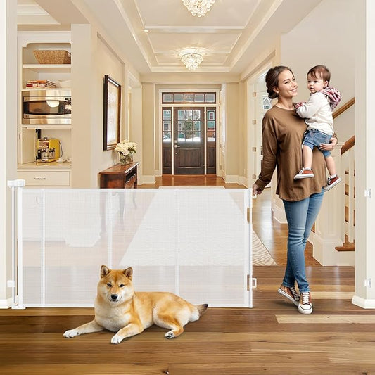 Reinforced 100 Inch Retractable Baby Gates for Doorways Extra Wide Baby Gates for Large Openings with Support Rods Retractable Baby Gate for Stairs Mesh Dog Gate Retractable Outdoor Retractable Gate