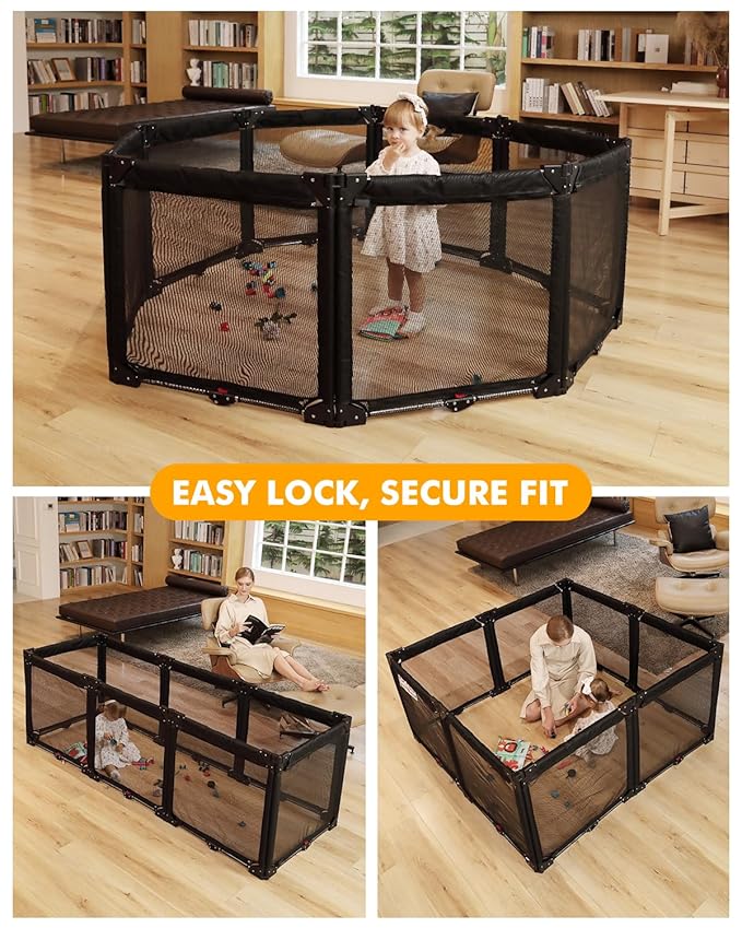 Dearlomum Extra Wide Baby Gate Playpen with Heat-Resistant Mesh,8 Panel Foldable Baby Fence,Indoor/Outdoor Safety Barrier,Dog Playpen & Fireplace Baby Gate