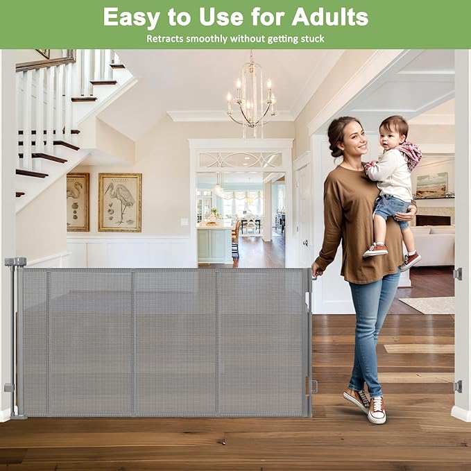 Reinforced 100 Inch Extra Long Baby Gates for Large Openings Retractable Baby Gate Retractable Dog Gate for Doorways Extra Wide Mesh Baby Gate Retractable Child Gates for Wide Openings Large Baby Gate