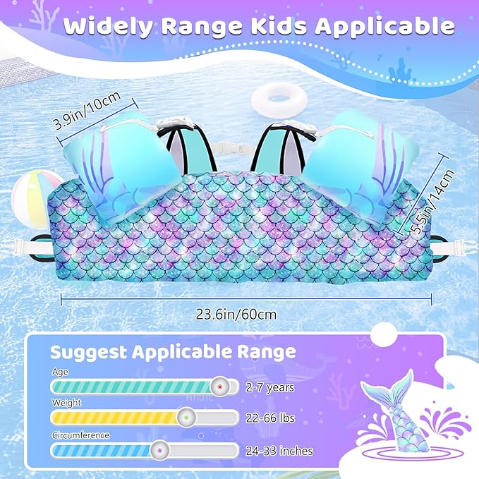 Vvinca Separable Toddler Swim Vest Fit 22-66 Lbs（1-6 Years）|2025 Newest 3 in 1 Pool Float & Arm Bands Boys and Girls, Adjustable Sturdy Safety for Infant 1 2 3 4 5 6 Year