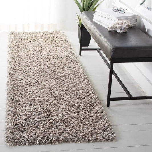 SAFAVIEH Hudson Shag Collection Runner Rug - 2'3" x 10', Ivory & Grey, Chevron Design, Non-Shedding & Easy Care, 2-inch Thick Ideal for High Traffic Areas in Living Room, Bedroom (SGH375A)