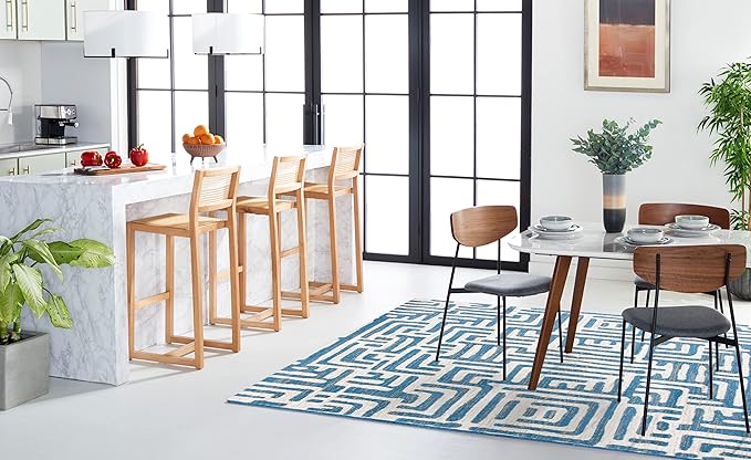 SAFAVIEH Amsterdam Collection Area Rug - 6'7" x 9'2", Ivory & Light Blue, Modern Abstract Design, Non-Shedding & Easy Care, Ideal for High Traffic Areas in Living Room, Bedroom (AMS106C)