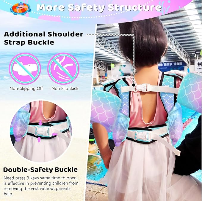 Vvinca Separable Toddler Swim Vest Fit 22-66 Lbs（1-6 Years）|2025 Newest 3 in 1 Pool Float & Arm Bands Boys and Girls, Adjustable Sturdy Safety for Infant 1 2 3 4 5 6 Year