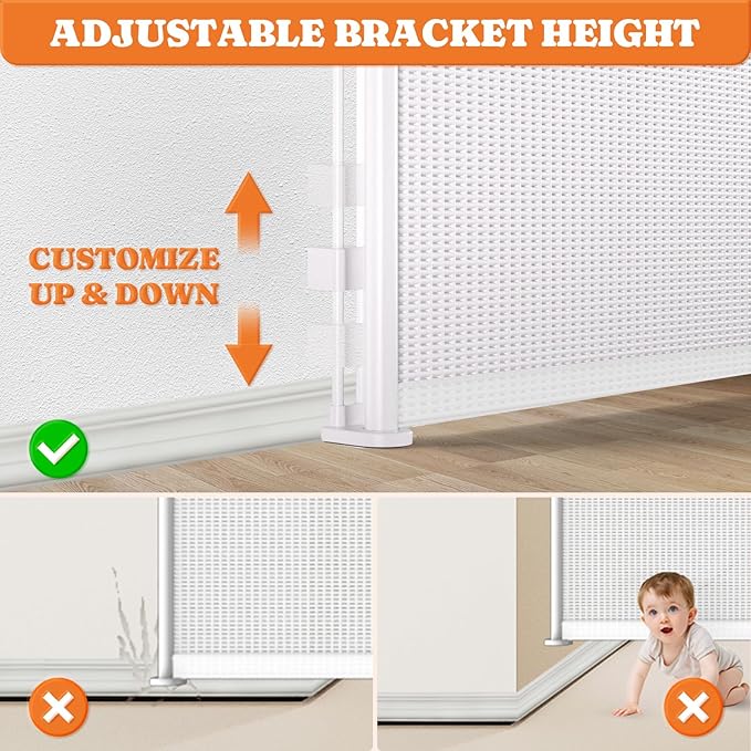 Pawtners Retractable Baby Gates Extra Wide, 41" Tall Extends up to 200" Wide, Dog Gate Indoor with Cat Door for Stairs, Pet Gate with Support Rods for Doorways Hallways Indoor & Outdoor-White