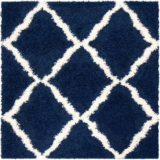 SAFAVIEH Dallas Shag Collection Runner Rug - 2'3" x 10', Navy & Ivory, Trellis Design, Non-Shedding & Easy Care, 1.5-inch Thick Ideal for High Traffic Areas in Living Room, Bedroom (SGDS257N)