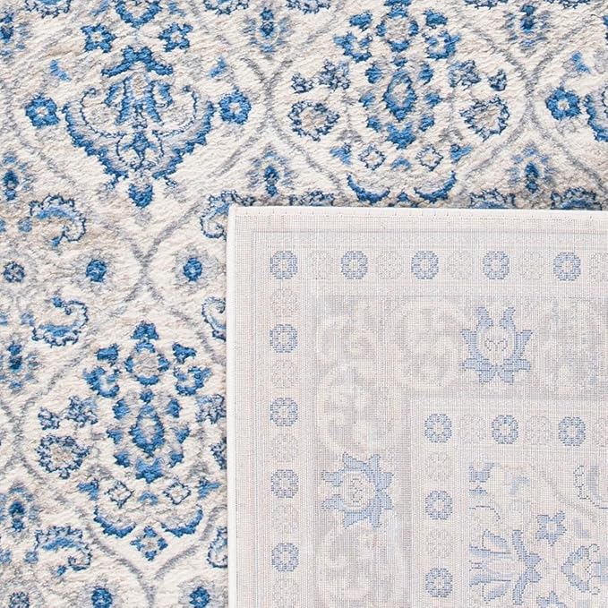 SAFAVIEH Brentwood Collection 6' x 9' Ivory/Blue BNT870A Oriental Damask Trellis Non-Shedding Living Room Bedroom Dining Home Office Area Rug