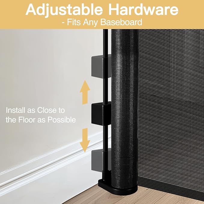 Reinforced 42" Extra Tall Pet Gate 55" Wide Retractable Baby Gate with Support Rods - Tall Retractable Dog Gate Indoor/Outdoor Retractable Gate, Bottom Anti-Escape Tall Dog Gates for Doorways, Black