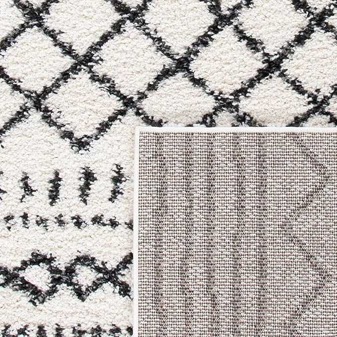 SAFAVIEH Arizona Shag Collection Runner Rug - 2'3" x 8', Ivory & Black, Moroccan Design, Non-Shedding & Easy Care, 1.6-inch Thick Ideal for High Traffic Areas in Living Room, Bedroom (ASG741Z)