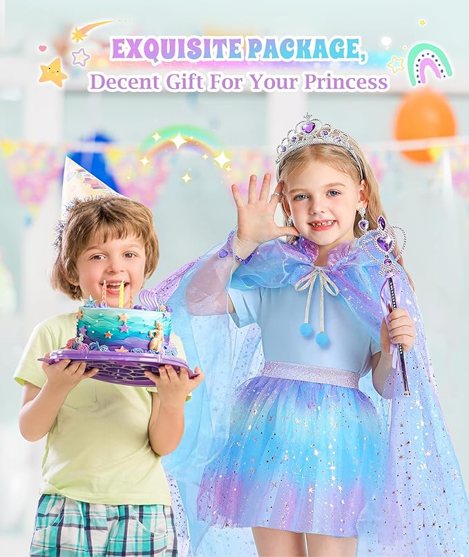 Princess Dress Up for Girls, Light up Princess Cape Princess Dress Costume Crown Wand Gifts for Toddler Girls 3 4 5 6