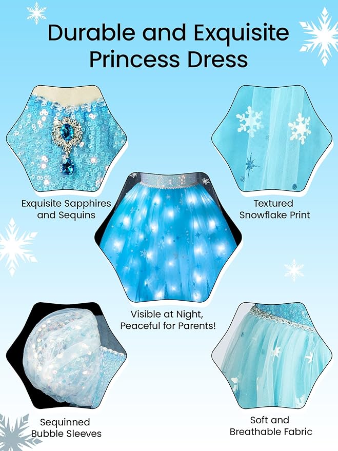 Princess Dress Up Clothes for Girls, Light Up Princess Costume for Girls Toddler Princess Dress, Halloween Costume for Girls, Princess Birthday Dress, LED Kids Princess Dress, 150