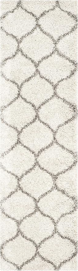 SAFAVIEH Hudson Shag Collection Runner Rug - 2'3" x 14', Ivory & Grey, Moroccan Trellis Design, Non-Shedding & Easy Care, 2-inch Thick Ideal for High Traffic Areas in Living Room, Bedroom (SGH280A)