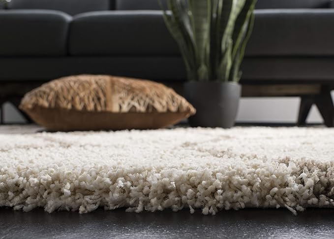 SAFAVIEH Hudson Shag Collection Runner Rug - 2'3" x 22', Ivory & Beige, Trellis Design, Non-Shedding & Easy Care, 2-inch Thick Ideal for High Traffic Areas in Living Room, Bedroom (SGH280D)