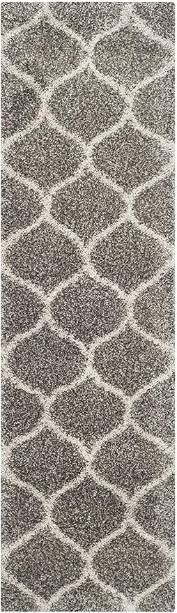 SAFAVIEH Hudson Shag Collection Runner Rug - 2'3" x 6', Grey & Ivory, Moroccan Trellis Design, Non-Shedding & Easy Care, 2-inch Thick Ideal for High Traffic Areas in Living Room, Bedroom (SGH280B)