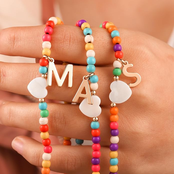 Ursteel Colorful Initial Cute Necklaces for Girls - Trendy Beaded Choker Necklace for Women Teen Girl, Handmade Letter Necklace Gifts for Women Girls Jewelry