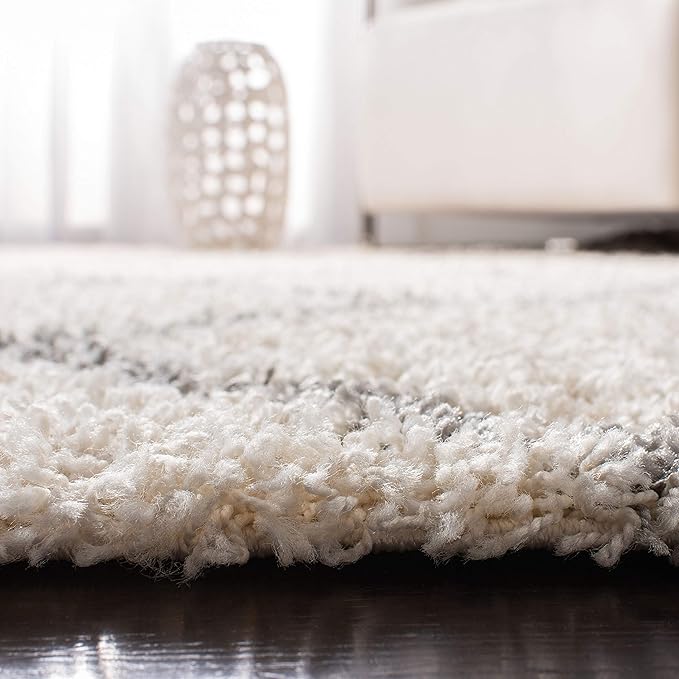SAFAVIEH Dallas Shag Collection 2'3" x 6' Ivory/Grey SGDS257F Trellis Non-Shedding Living Room Bedroom Dining Room Entryway Plush 1.5-inch Thick Runner Rug