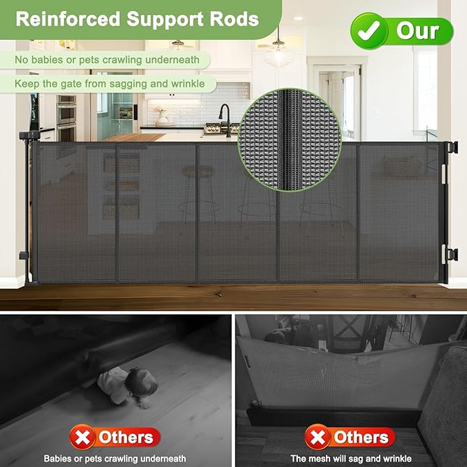 Reinforced 100 Inch Extra Wide Retractable Dog Gate for The House Extra Wide Retractable Baby Gates Extra Wide Retractable Pet Gate for Dogs Extra Long Baby Gate for Large Opening Kid Gate for Doorway