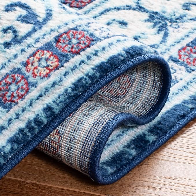SAFAVIEH Brentwood Collection 5'3" x 7'6" Navy / Red BNT870N Oriental Damask Trellis Non-Shedding Living Room Bedroom Dining Home Office Area Rug