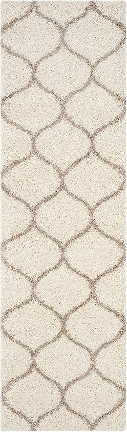 SAFAVIEH Hudson Shag Collection Runner Rug - 2'3" x 22', Ivory & Beige, Trellis Design, Non-Shedding & Easy Care, 2-inch Thick Ideal for High Traffic Areas in Living Room, Bedroom (SGH280D)