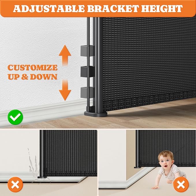 Pawtners Retractable Baby Gates Extra Wide, 41" Tall Extends up to 71" Wide, Dog Gate Indoor with Cat Door for Stairs, Pet Gate with Support Rods for Doorways Hallways Indoor & Outdoor-Black