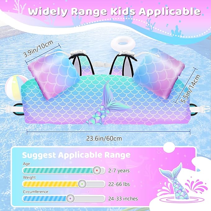 Vvinca Separable Toddler Swim Vest Fit 22-66 Lbs（1-6 Years）|2025 Newest 3 in 1 Pool Float & Arm Bands Boys and Girls, Adjustable Sturdy Safety for Infant 1 2 3 4 5 6 Year