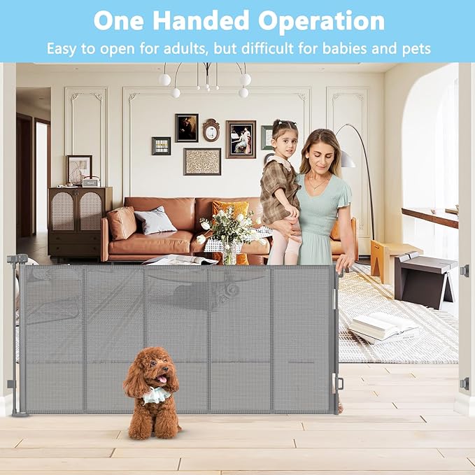 Reinforced 120 Inch Retractable Dog Gate Extra Wide Retractable Baby Gate Stop Bottom Crawling Over Babies and Pets Retractable Pet Gate Puppy Gate for The House Extra Wide Child Gate for Wide Opening