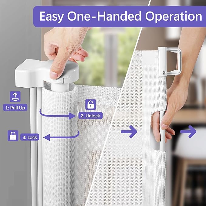 Newly Enhanced - 42" Tall × 120" Extra Wide Retractable Baby Gate Keeps Pets from Getting Under Tall Dog Gate, Indoor/Outdoor Tall Baby Gates for Dogs, Retractable Dog Gate for Large Openings, White