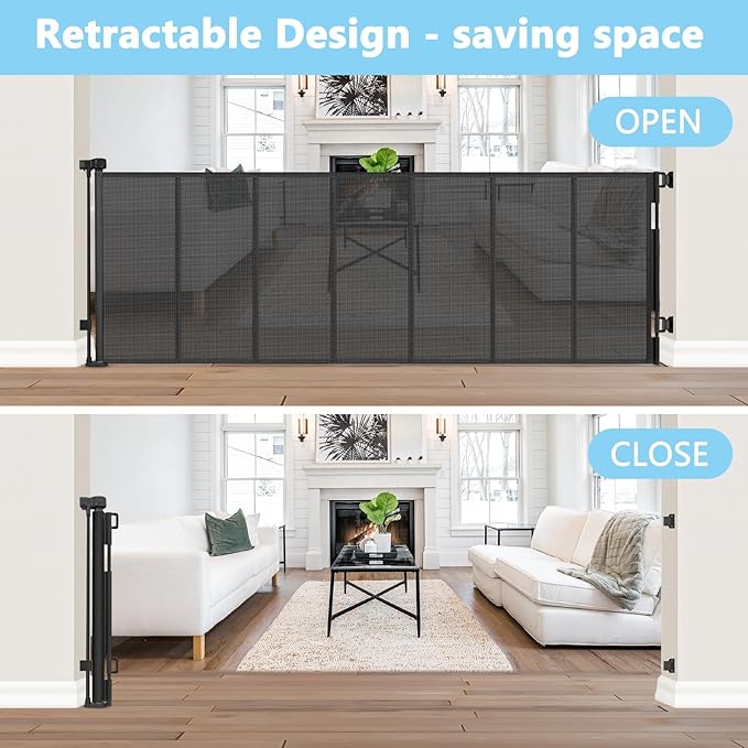 Reinforced Bottom 120 Inch Retractable Baby Gates Extra Wide Baby Gates for Large Openings 10 Ft Retractable Dog Gates for Doorways Extra Wide Outdoor Retractable Gates for Dogs Extra Long Pet Gate