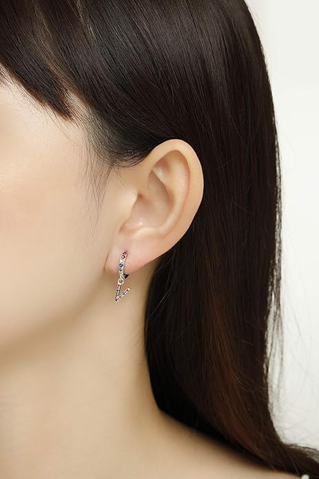 Presentski Initial Earrings 925 Sterling Silver Colorful Huggie Small Hoop Earrings Rainbow CZ Drop Dangle Simple Alphabet Earrings S925 Hypoallergenic Earring Letter A-Z for Daughter Women