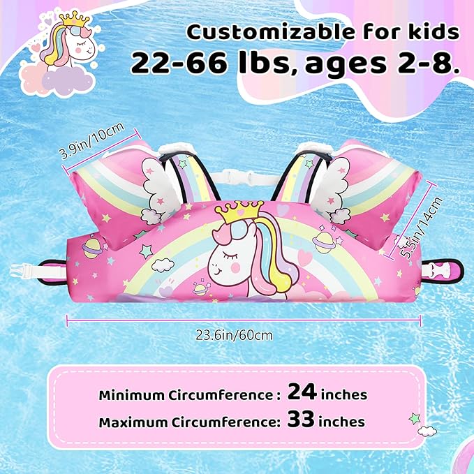 Vvinca Separable Toddler Swim Vest Fit 22-66 Lbs（1-6 Years）|2025 Newest 3 in 1 Pool Float & Arm Bands Boys and Girls, Adjustable Sturdy Safety for Infant 1 2 3 4 5 6 Year