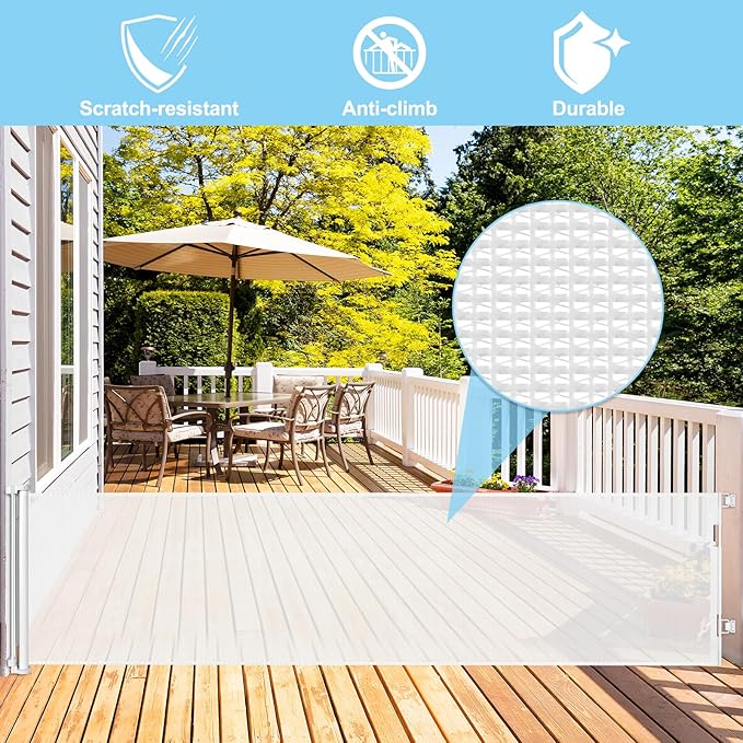 120 Inch Extra Wide Baby Gate for Doorways Extra Long Retractable Baby Gates Dog Gate for The House Large Pet Gate for Dogs Indoor Child Gates for Wide Openings Mesh Baby Gates for Dogs (White)