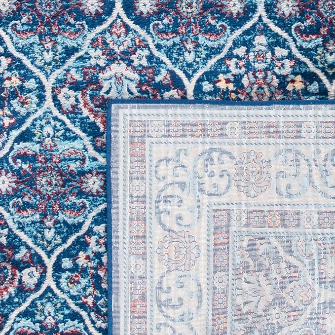 SAFAVIEH Brentwood Collection 5'3" x 7'6" Navy / Red BNT870N Oriental Damask Trellis Non-Shedding Living Room Bedroom Dining Home Office Area Rug