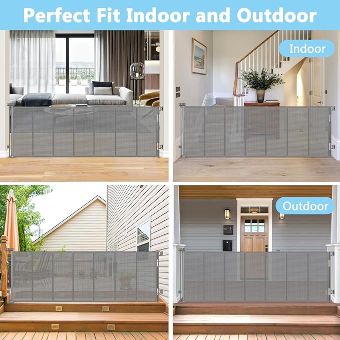 Reinforced 120 Inch Retractable Dog Gate Extra Wide Retractable Baby Gate Stop Bottom Crawling Over Babies and Pets Retractable Pet Gate Puppy Gate for The House Extra Wide Child Gate for Wide Opening
