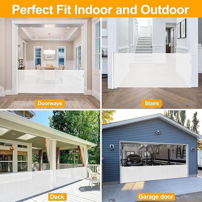 Mom's Choice Awards Winner - WOMHOM 100 Inch Extra Wide Retractable Baby Gates Extra Wide Baby gate for Large Opening Extra Long Dog Gates for The House Extra Large Pet Gate for Dogs Indoor Baby Fence