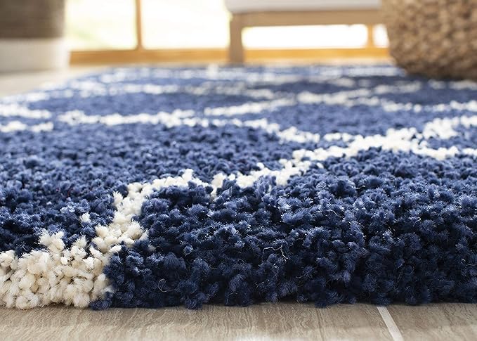 SAFAVIEH Hudson Shag Collection Runner Rug - 2'3" x 10', Navy & Ivory, Moroccan Trellis Design, Non-Shedding & Easy Care, 2-inch Thick Ideal for High Traffic Areas in Living Room, Bedroom (SGH282C)